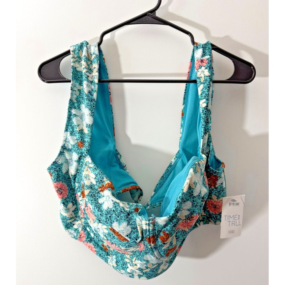 New Bikini Top Blue Floral Cottagecore Women's Plus 3X Underwire Swimsuit